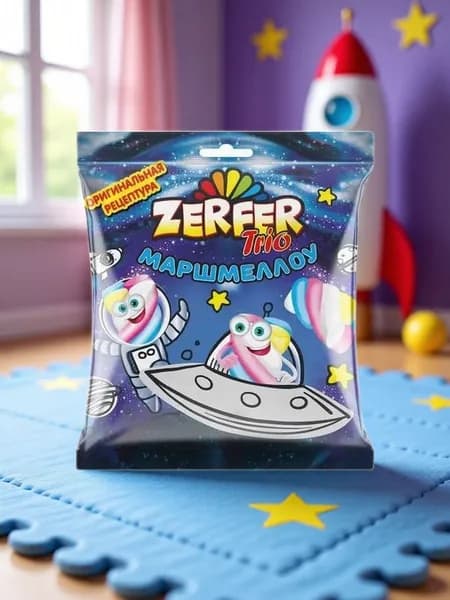 Жевательный зефир Маршмеллоу Zerfer , trio - Нежный воздушный десерт с бананово-клубнично-сливочным вкусом, 90 г, "КДВ", Россия