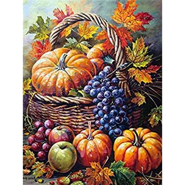 Алмазная картина "Фруктовый натюрморт", 30x40 см. Набор для творчества с вином и фруктами.1