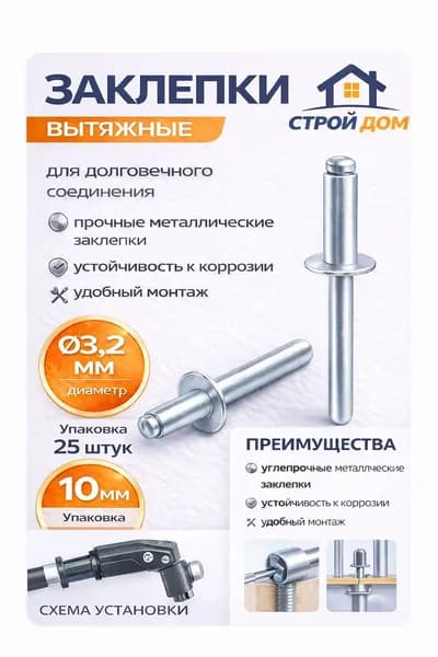 Заклепка вытяжная 3,2x10 мм 25 штук