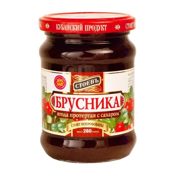 Ягода Соевъ протертая с сахаром брусника 280г