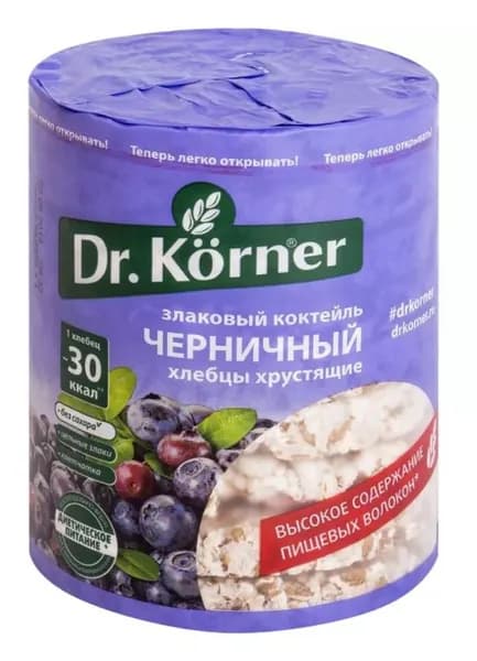 Dr. Korner Хлебцы Злаковый коктейль, черничные, 100 гр, 1 уп