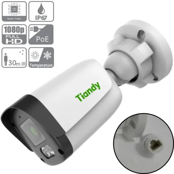 Tiandy TC-C321N Spec:I3/E/Y/2.8mm 2Мп 2,8 мм - камера видеонаблюдения IP уличная, цифровая цилиндрическая IP-видеокамера для улицы с ИК-подсветкой, 1920x1080 Full HD, CMOS 1/3"