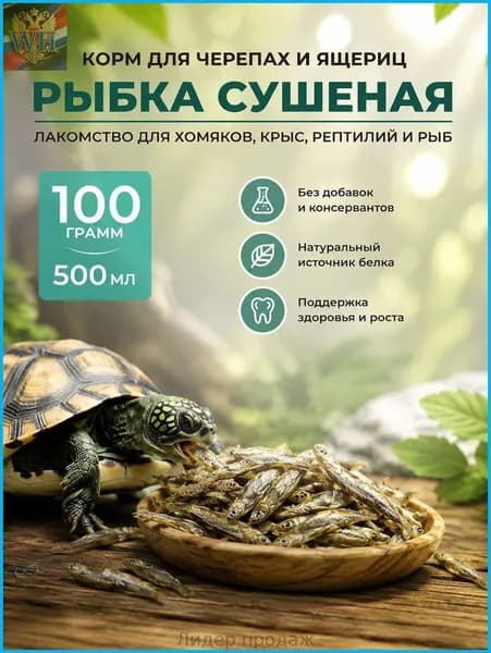 Корм для черепах и рептилий сушёная рыбка, 100 г. Для красноухой и других водных черепах. Натуральный белок