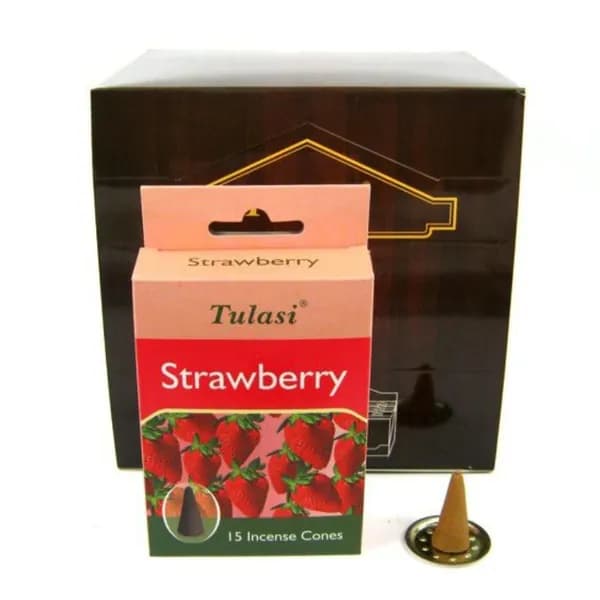 Tulasi Incense CONES STRAWBERRY, Sarathi (Туласи благовония КОНУСЫ КЛУБНИКА, Саратхи), уп. 15 конусов.