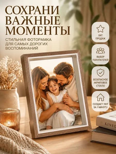 Фоторамка настольная 16х21, рамка для фотографий из МДФ с акриловым стеклом для декора дома