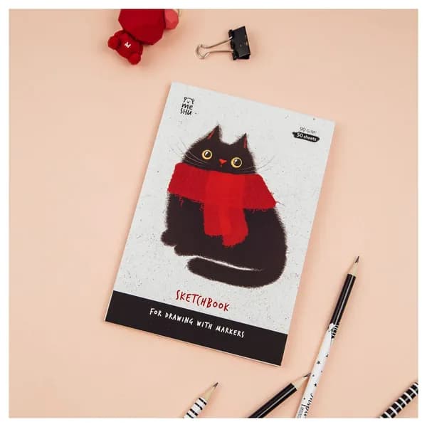 Скетчбук для рисования маркерами 50 листов А5 на склейке MESHU "Cat", 90г/м2, soft touch