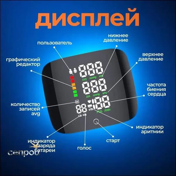 Тонометр на запястье / с голосовым помощником на русском языке / черный