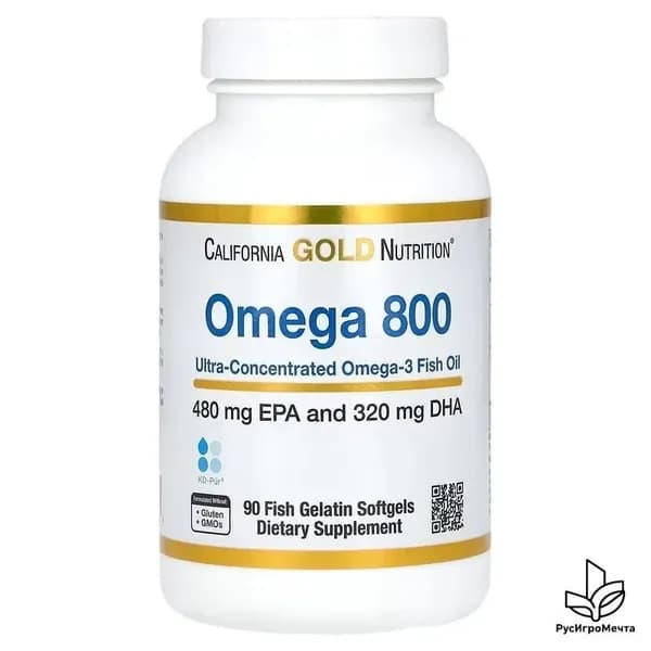 Omega 3 800 рыбий жир фармацевтической степени чистоты California GOLD Nutrition 90 шт./ Омега 3 Калифорния Голд нутришн/ Рыбий жир в капсулах премиального качества