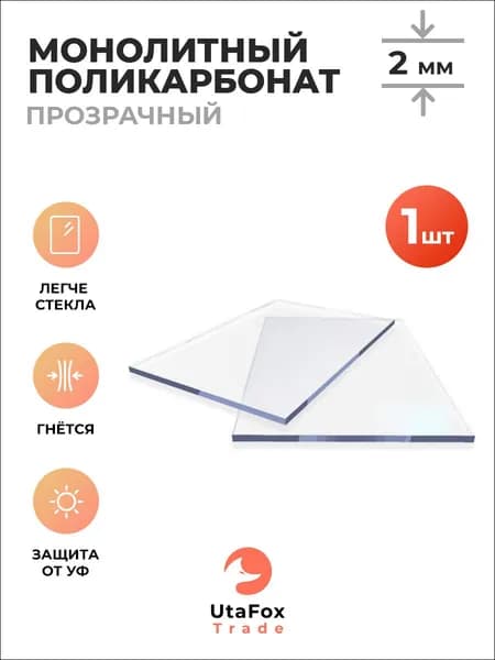 Оргстекло прозрачное 40х20см, толщина 2 мм