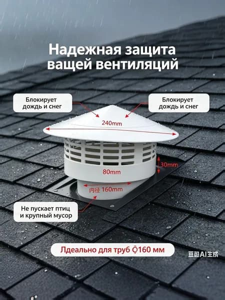 Колпак для вентиляции пластиковый 160 мм, грибок вентиляционный вытяжной, дефлектор трубы для дымохода бани, дома и гаража.