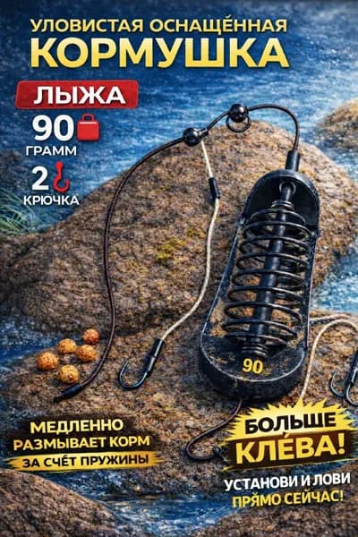 Фидерный монтаж "Лыжа" кормушка оснащенная 90 грамм, готовая оснастка для рыбалки