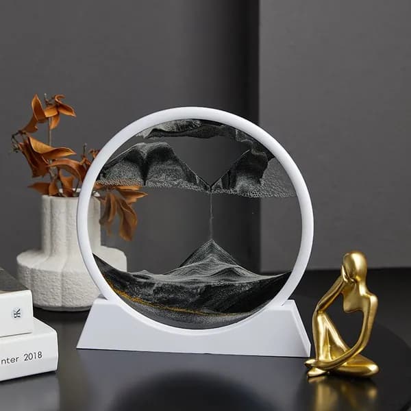 3D-картина с кинетическим песком в рамке, белая рамка, черный песок, 18 см