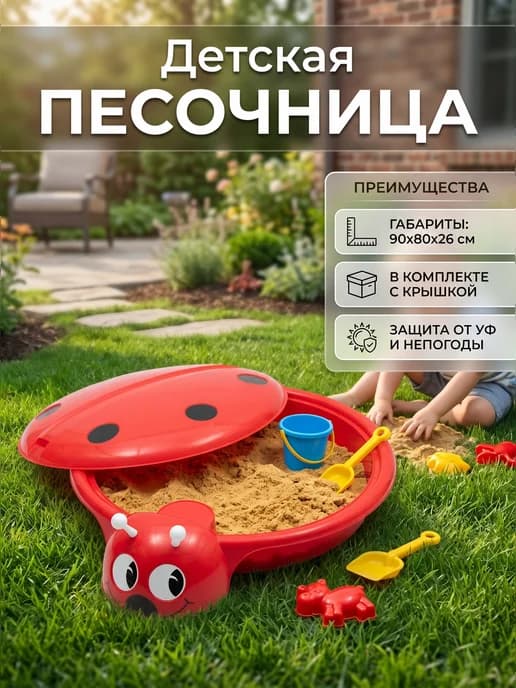 Песочница детская Божья коровка с крышкой