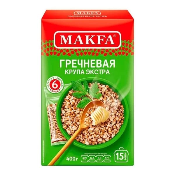 Крупа гречневая Makfa зеленая в варочных пакетиках 65 г х 6 шт
