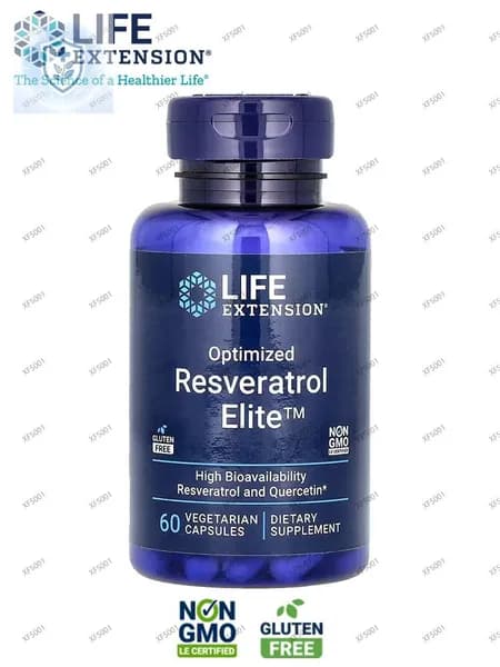 Life Extension, Resveratrol, веганские капсулы с ресвератролом, флакон 60 штук