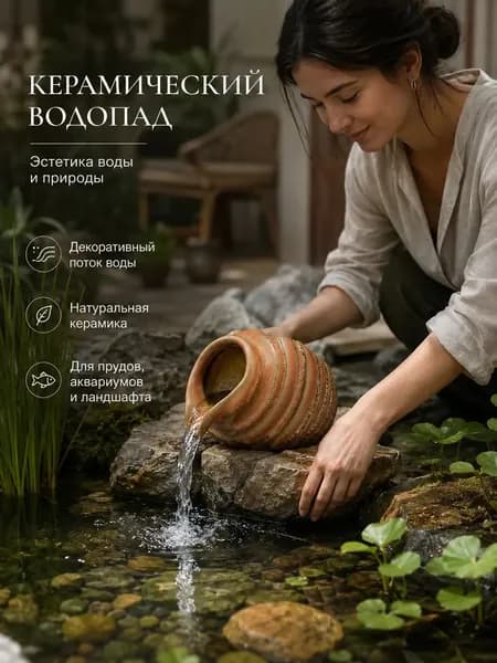 Керамический мини-фонтан для балкона или сада, создает успокаивающую атмосферу, 1 шт, размер 12,40 9,80 9,00 см