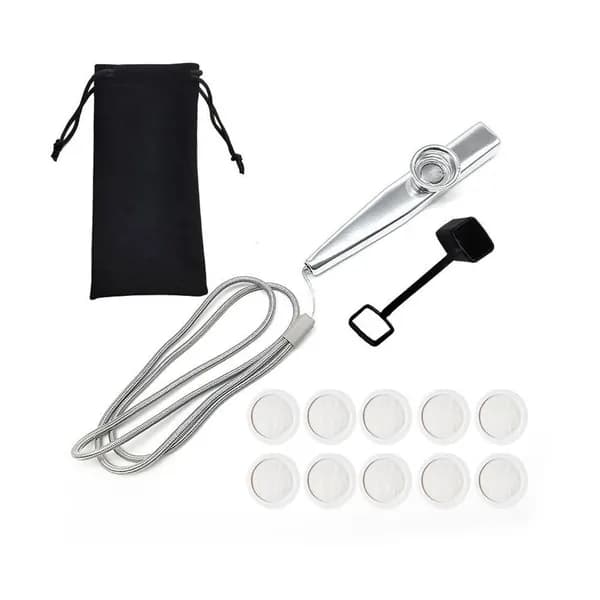 Музыкальный инструмент казу металлический из сплава, с запасными мембранами в комплекте