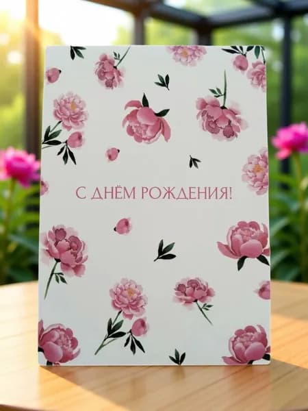 Открытка поздравительная одинарная с крафтовым конвертом "С днём рождения!" 10х15 см