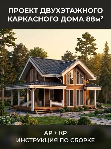Проект каркасного дома с мансардным этажом 88м2.