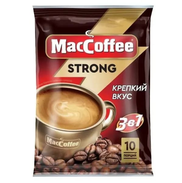 MacCoffe Кофейный напиток 3в1 Strong, крепкий, 10 пекетиков по 18 г, 1 уп.
