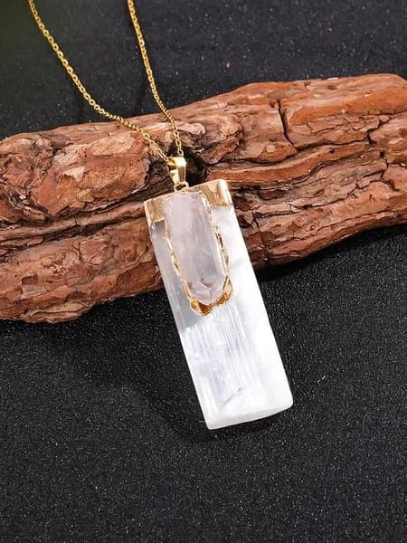 Селенит и горный хрусталь - кулон для очищения и ясности мышления