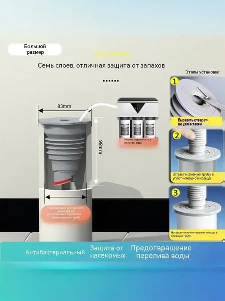 Заглушка для слива от запаха, подходит для труб(60-65 мм), для кухни и ванной