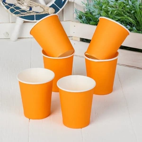 Одноразовые праздничные бумажные стаканы оранжевого цвета Orange Peel 266 мл., 8 шт.