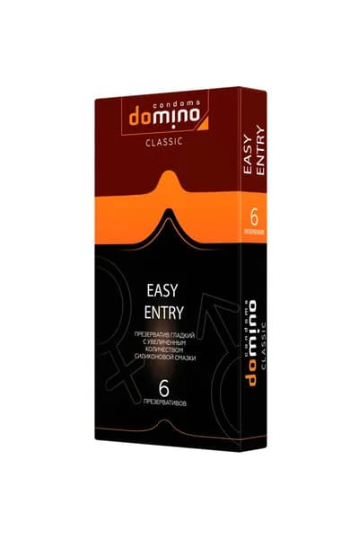 Domino презервативы "Easy Entry"- гладкие с увеличенным количеством силиконовой смазки, в упаковке 6 шт.