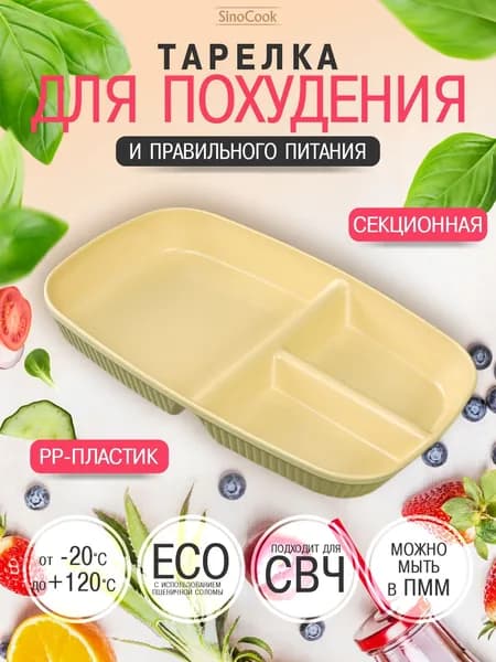 Секционная тарелка для похудения и ПП прямоугольная желтая