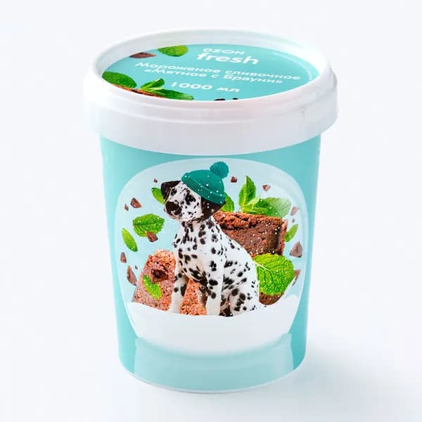 Мороженое сливочное Мятное с Брауни 1 л, 600 г, Ozon fresh