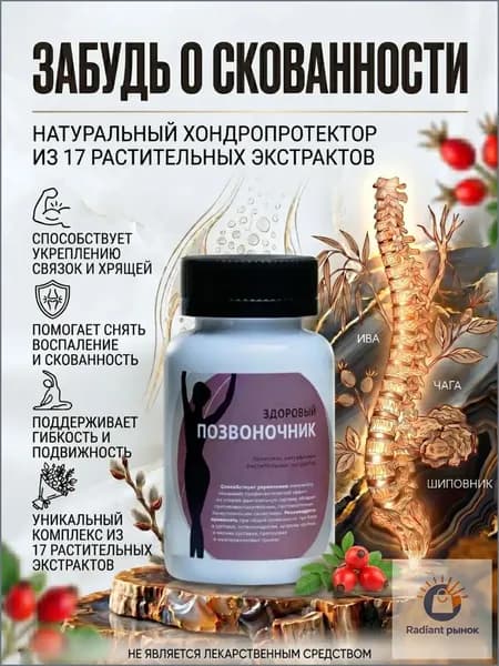 Здоровый позвоночник, хондропротектор для суставов и связок, пищевая добавка при остеохондрозе, препарат снимает воспаление и уменьшает боли, витамины от артрита и артроза, травяной сбор, 60 капсул