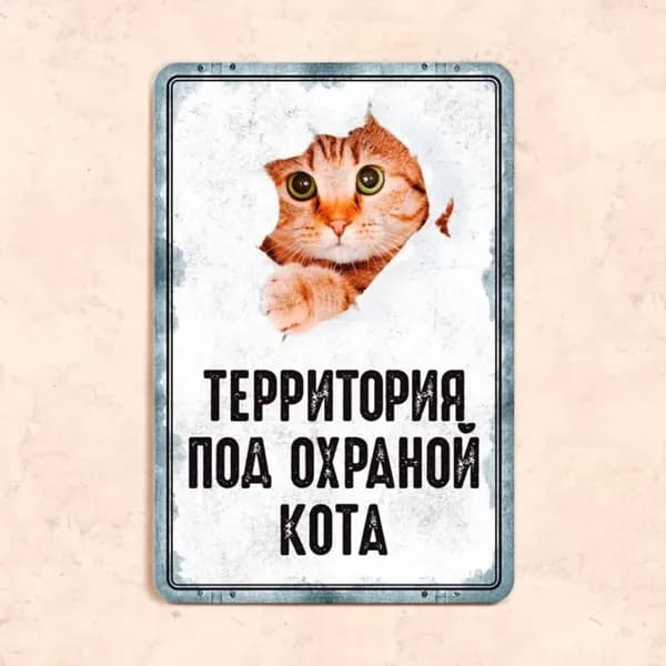 Табличка "Территория под охраной кота", 20х30 см, УФ-печать