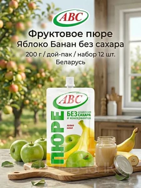 "АВС" Пюре Яблоко - Банан без сахара 200 г х 12 шт.