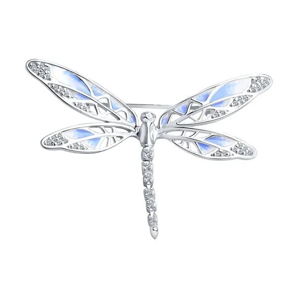 Серебряная брошь DIAMANT-ONLINE с фианитом и эмалью 925 пробы