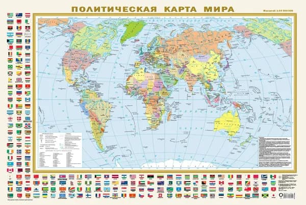 Политическая карта мира с флагами А1 (в новых границах).
