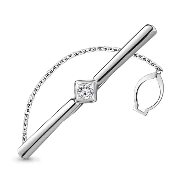 Серебряный зажим для галстука DIAMANT-ONLINE с фианитом 925 пробы