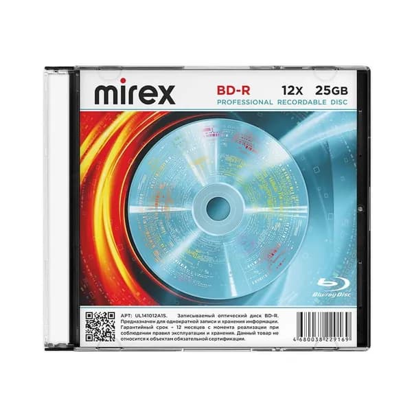 Диск BD-R Mirex 25 Gb, 12x, Slim Case (1), (1/50) (229169)
