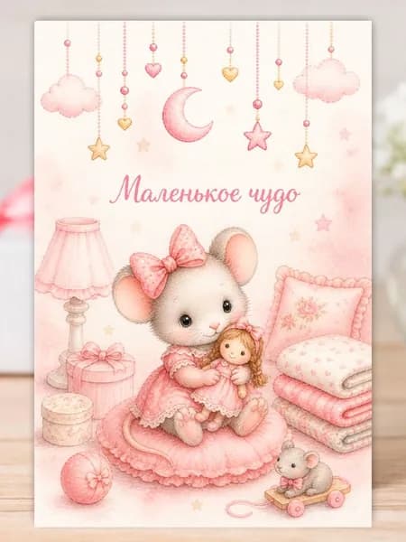 Открытка "Маленькое чудо" для девочки, акварельная, с конвертом,10х15 MiloCards