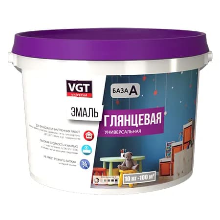 VGT Эмаль Гладкая, Акриловая, Глянцевое покрытие, 1 кг, белый
