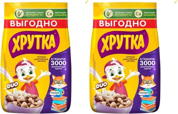 Сухой завтрак Хрутка Duo шоколадный обогащенный кальцием, комплект: 2 упаковки по 650 г