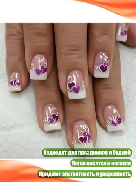 24x Накладные ногти Валентинка с сердечками