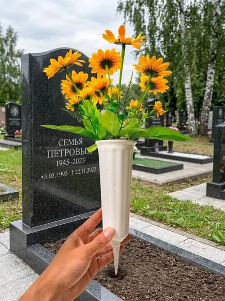Цветочный горшок для кладбища пластиковый, уличный, белый, 20 см