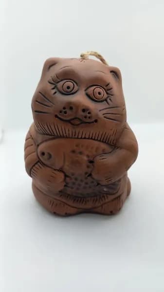 Винтажный сувенирный колокольчик Кот с рыбой