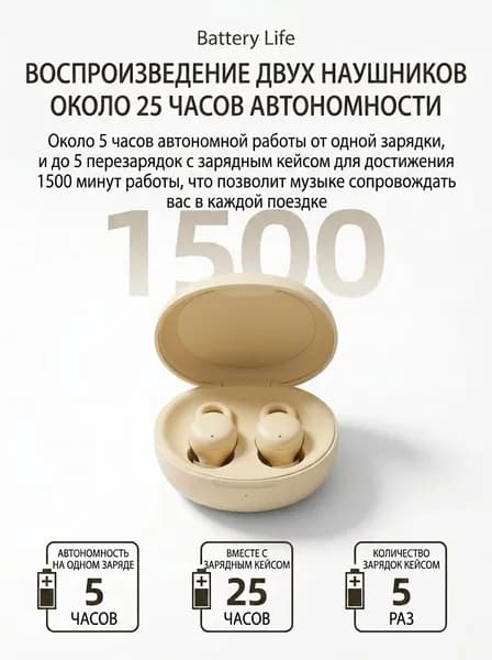 Наушники беспроводные с микрофоном, Bluetooth, USB Type-C, Lightning, кремовый