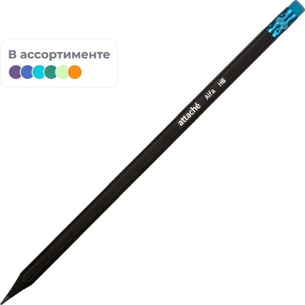 Карандаш чернографитный НВ с ластиком Attache Alfa заточенный шестигранный