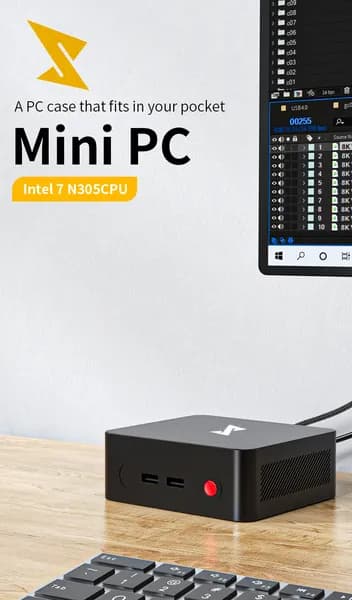Мини-ПК (Intel Core i3-N305, RAM 16 ГБ, SSD 1000 ГБ, Intel Graphics, Windows), черный
