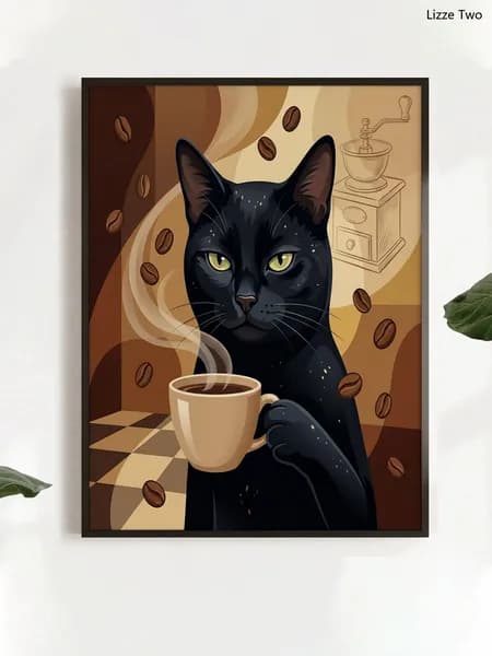 Постер "кофе черной кошки", 40 см х 30 см