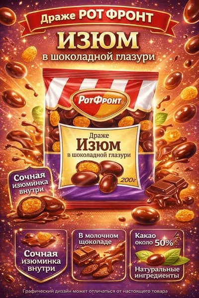 Драже РОТ ФРОНТ Изюм в шоколадной глазури, 200г