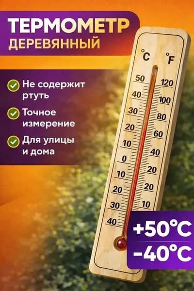 Деревянный термометр для дома и улицы, -40 до +50 C