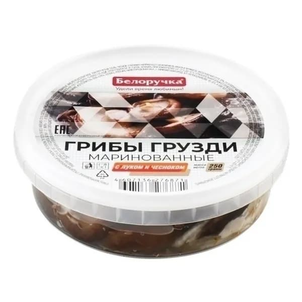 Грибы Белоручка Грузди маринованные с луком и чесноком 250 г